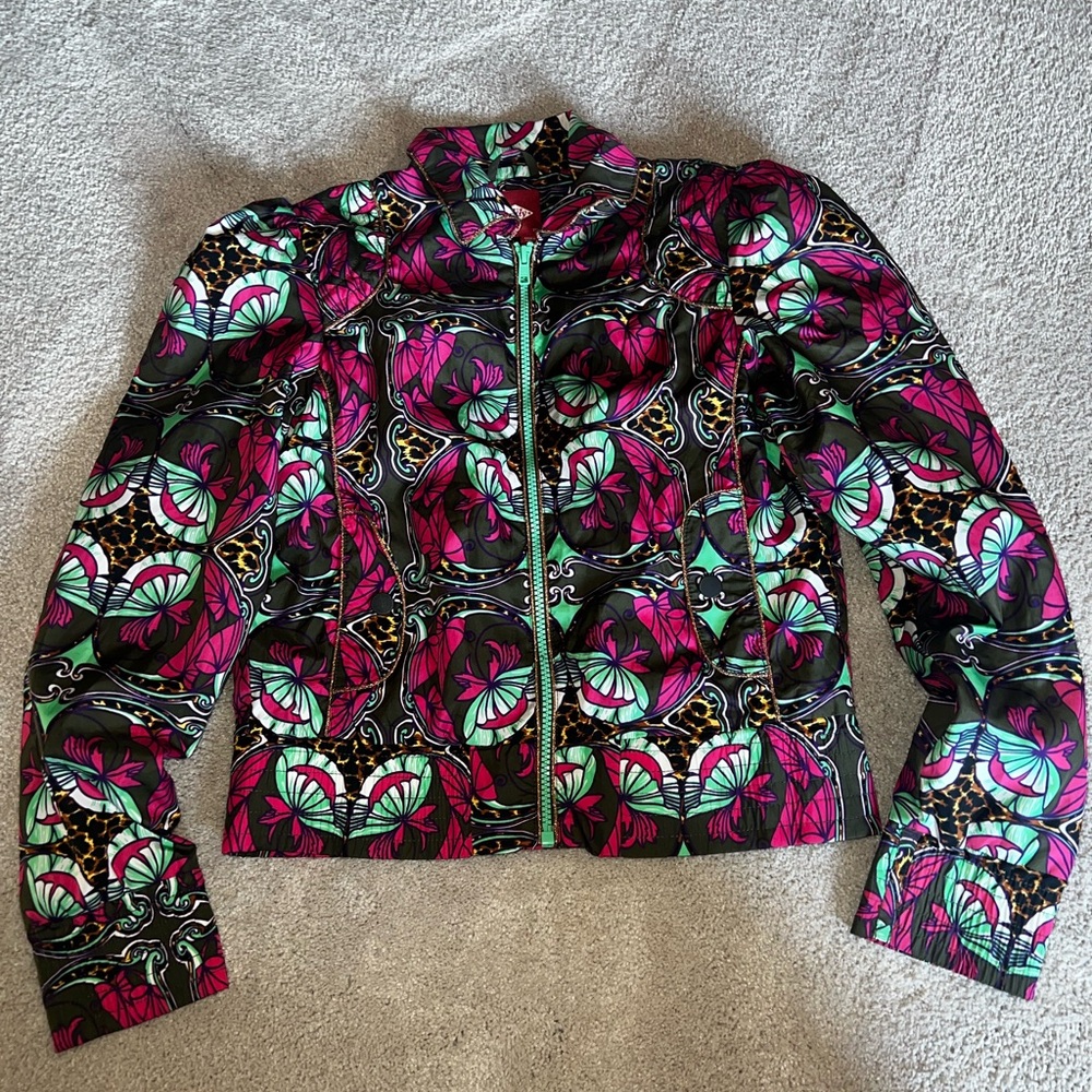 Oilily Girls Satin-like Bomber Jacket - Pink and Green Floral